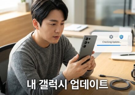갤럭시 스마트폰으로 소프트웨어 업데이트를 확인하는 남성